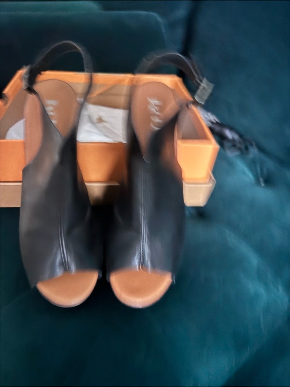 Kork-Ease Black Open-Toe Slingback Heels with Tan Insole